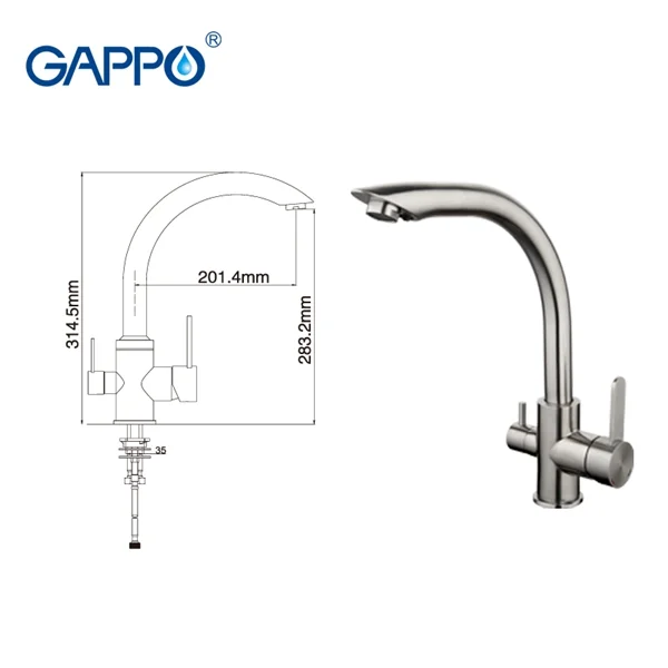 Приобрести gappo смеситель для кухни g4399 с фильтром, нержавеющая сталь 85256