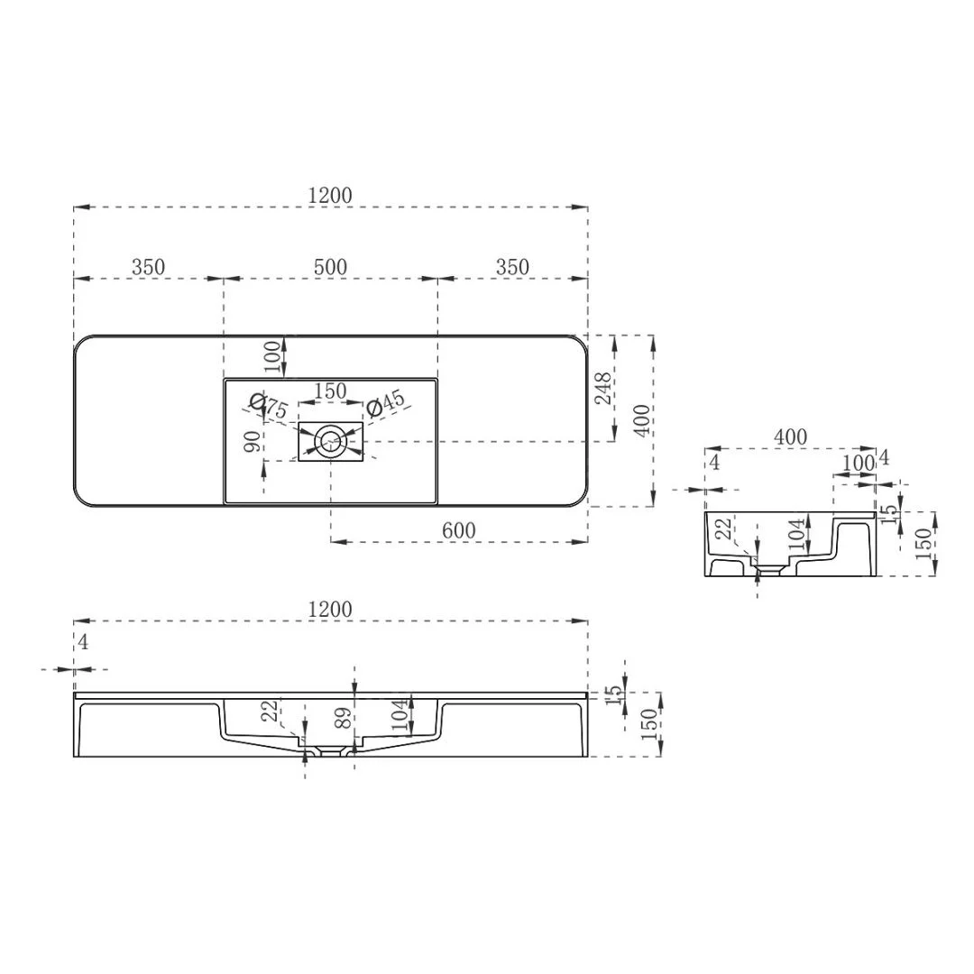 Приобрести vincea раковина подвесная solid surface 120х40 см, белая матовая vwb-6s312mw