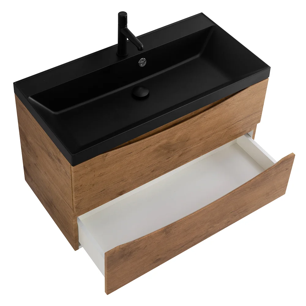 Приобрести belbagno тумба с раковиной marino 90 см, подвесная rovere nature, чёрная раковина