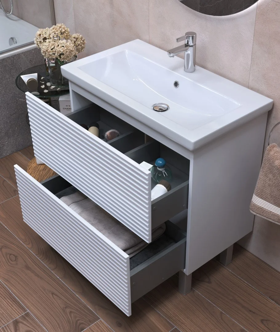 Приобрести vigo тумба с раковиной otti 80см, 2 ящика, напольная, белая tn.ott.com.80.2y