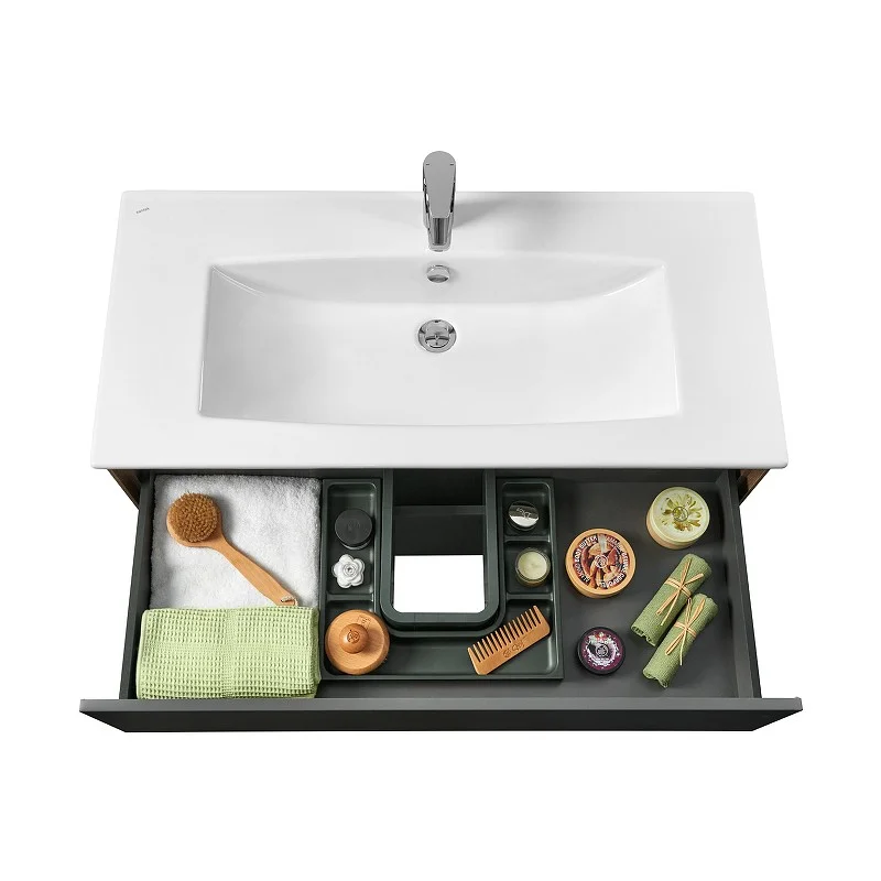 Приобрести тумба подвесная с раковиной акватон сохо 100 см, слэйт \ галька серая