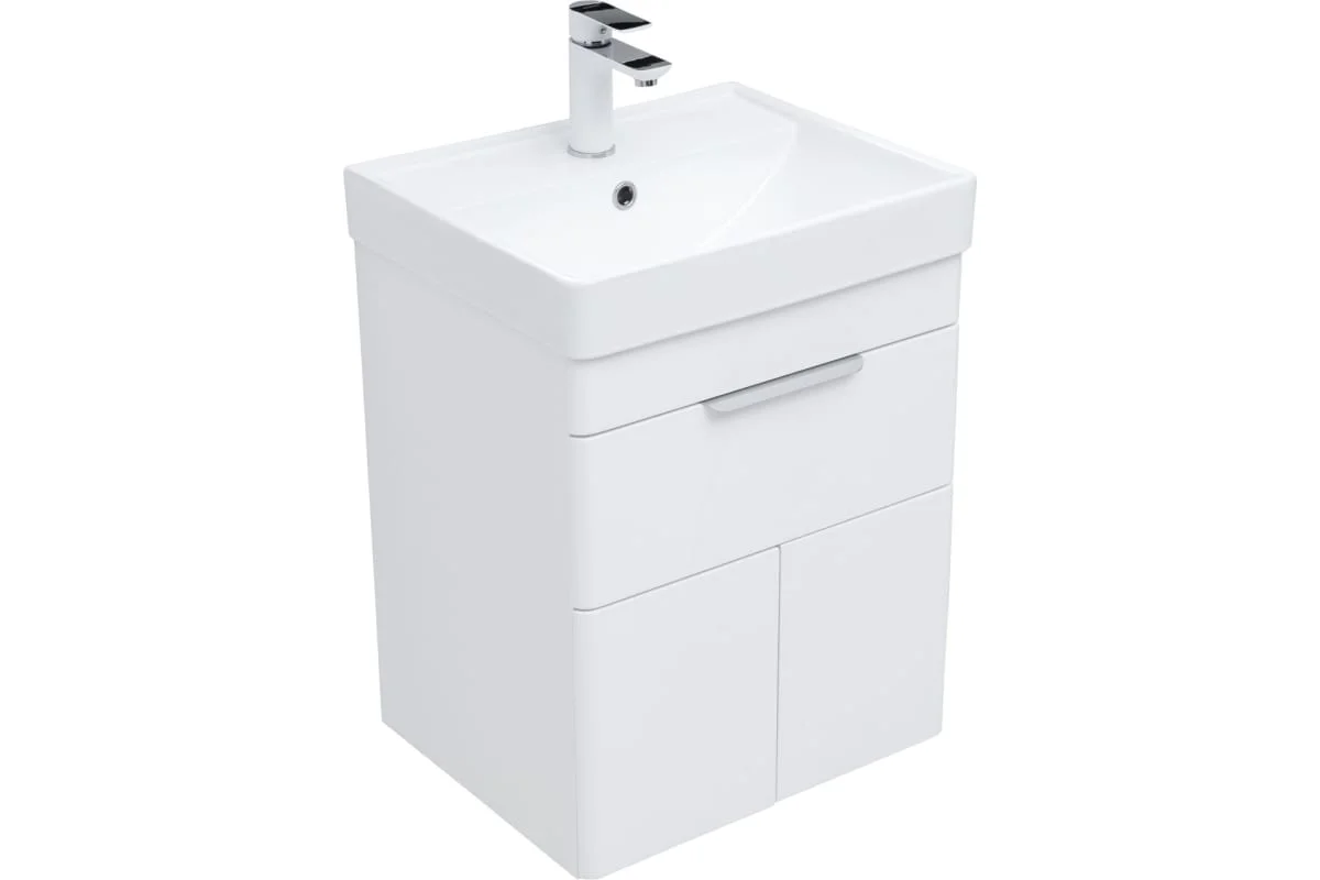 Приобрести aquanet тумба с раковиной ирис new 50 см, белая глянец (1 ящик, 2 дверцы)