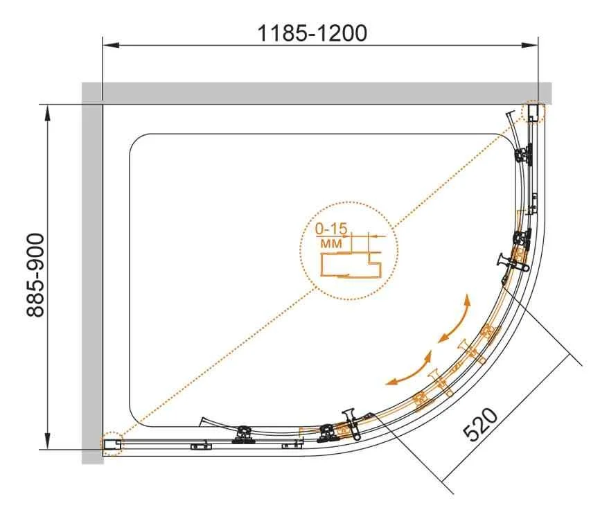 Приобрести cezares душевое ограждение eco 120х90см eco-o-rh-2-120/90-p-cr