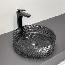 Comforty Раковина накладная CF21004 36х36 см, стеклянная серый дым