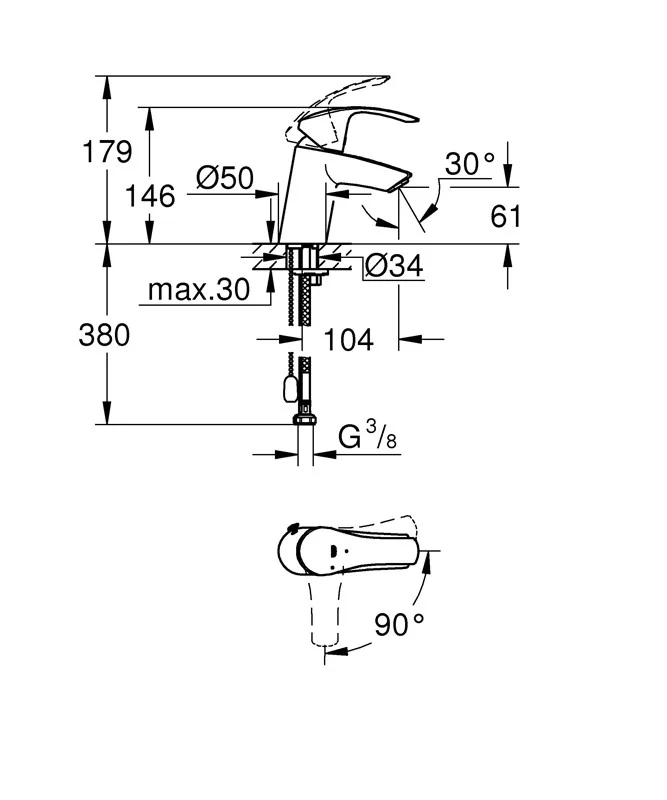Приобрести смеситель для раковины grohe eurosmart new с цепочкой, хром 23372002