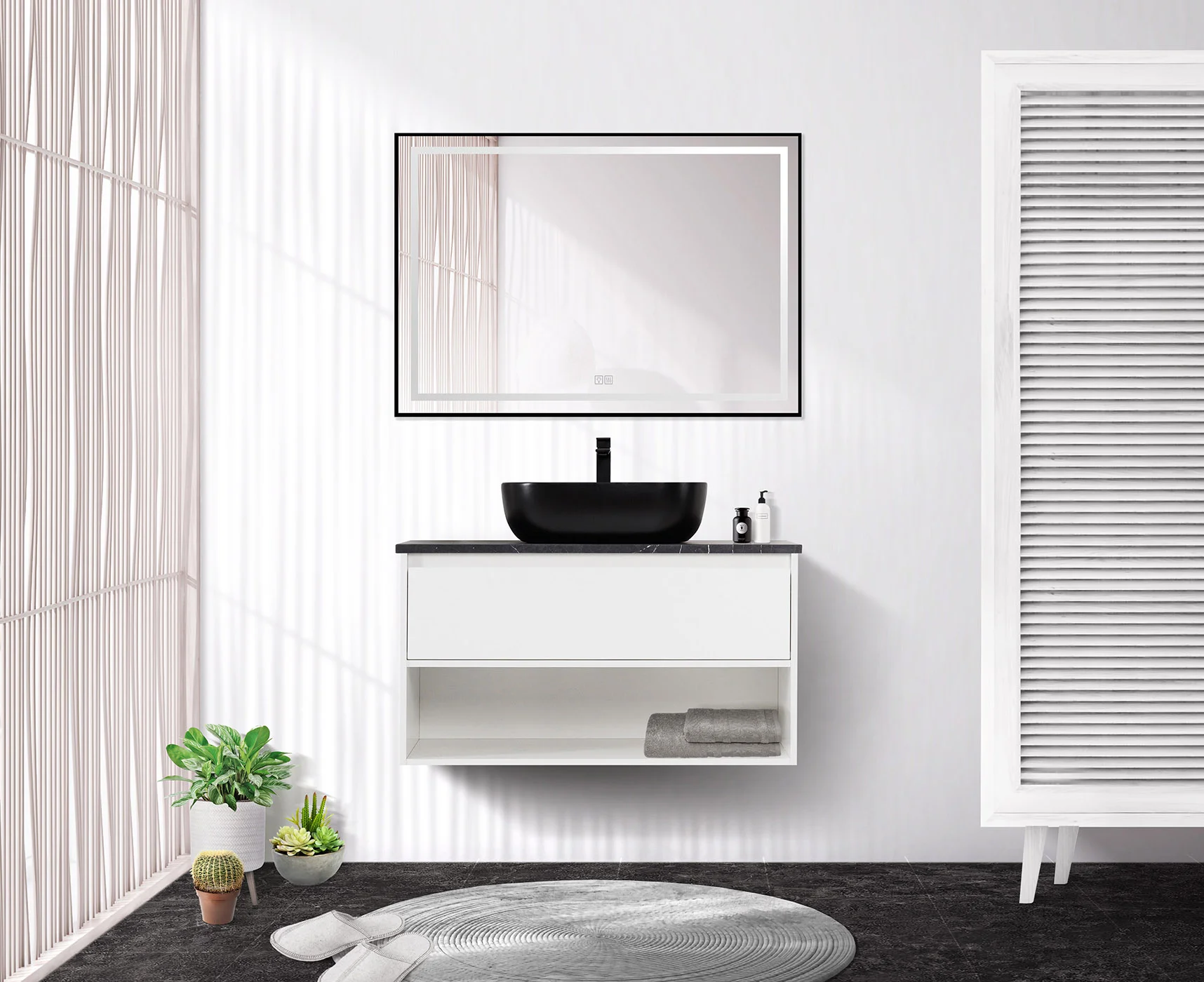 Приобрести belbagno тумба со столешницей kraft 80 см с ящиком и полкой, подвесная bianco opaco