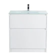 BelBagno Тумба с раковиной KRAFT 80 см, напольная Bianco Opaco, стеклянная глянцевая раковина