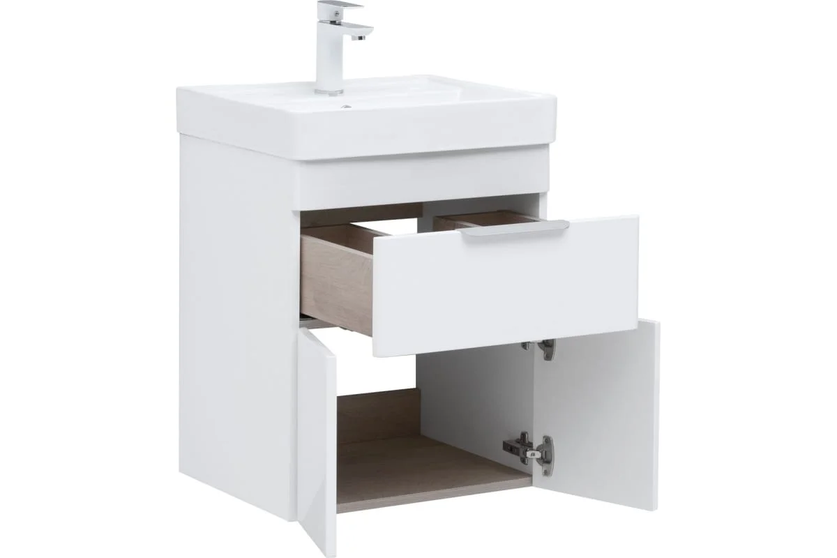Приобрести aquanet тумба с раковиной ирис new 50 см, белая глянец (1 ящик, 2 дверцы)