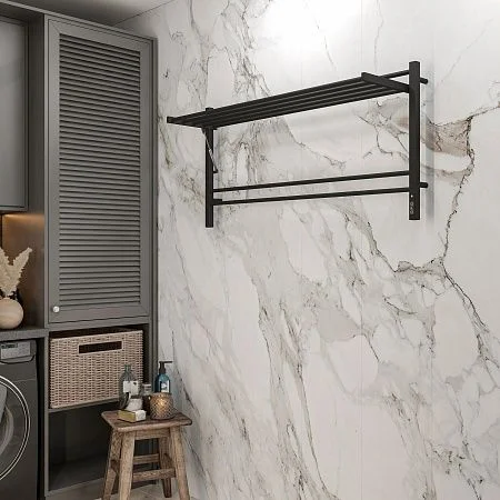 Приобрести terminus полотенцесушитель горизонт п8 120х60 см, с полкой, электрический, черный матовый