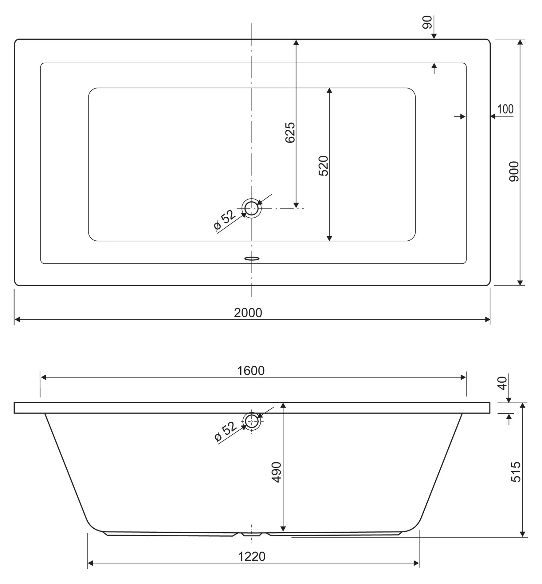Приобрести cezares акриловая ванна plane 200х90 см, белая plane-200-90-49-w37