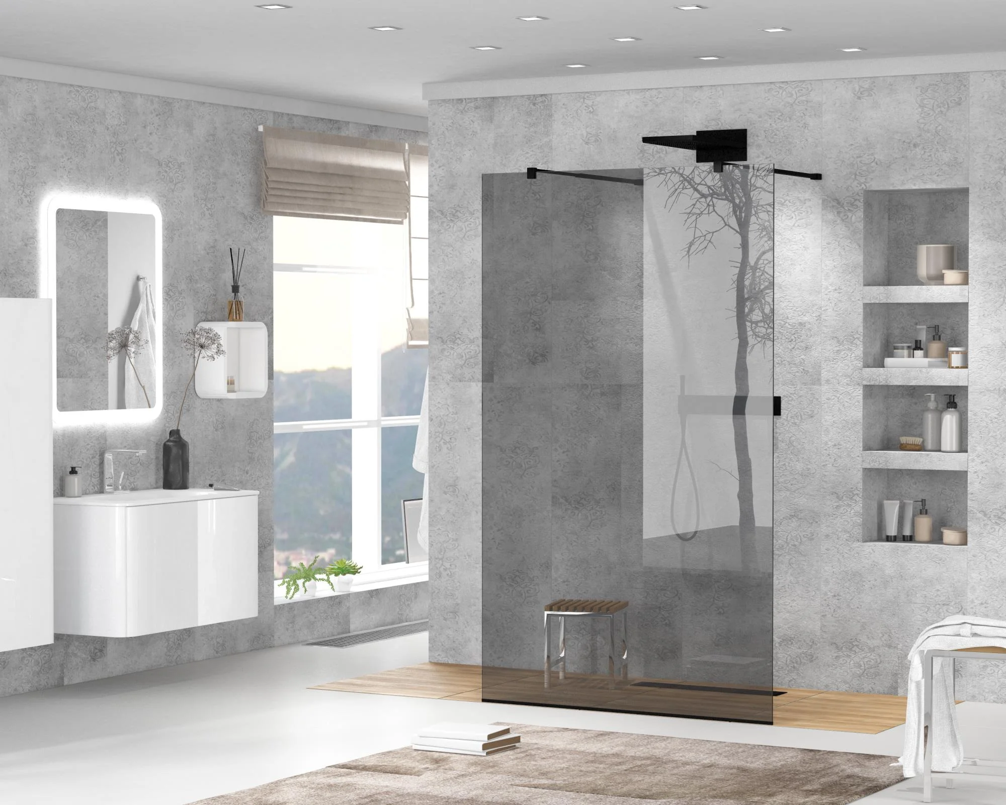 Приобрести cezares душевая перегородка liberta 100 см, черный\серый liberta-l-2-100-gr-nero