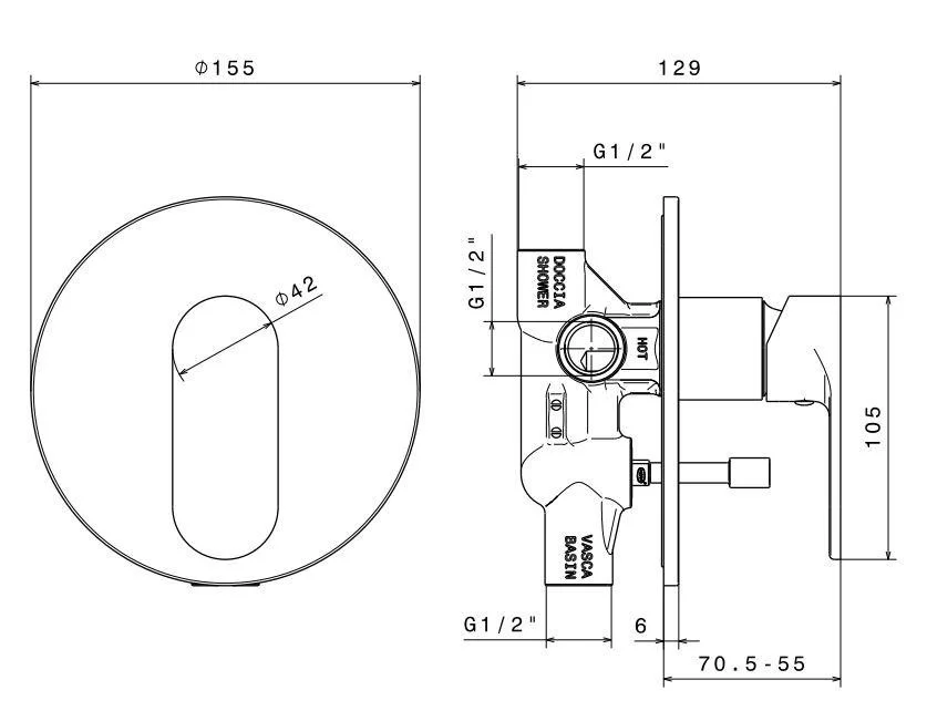Приобрести kerama marazzi смеситель для душа скрытого монтажа piano с дивертором на два потока, хром 69370km.21.018