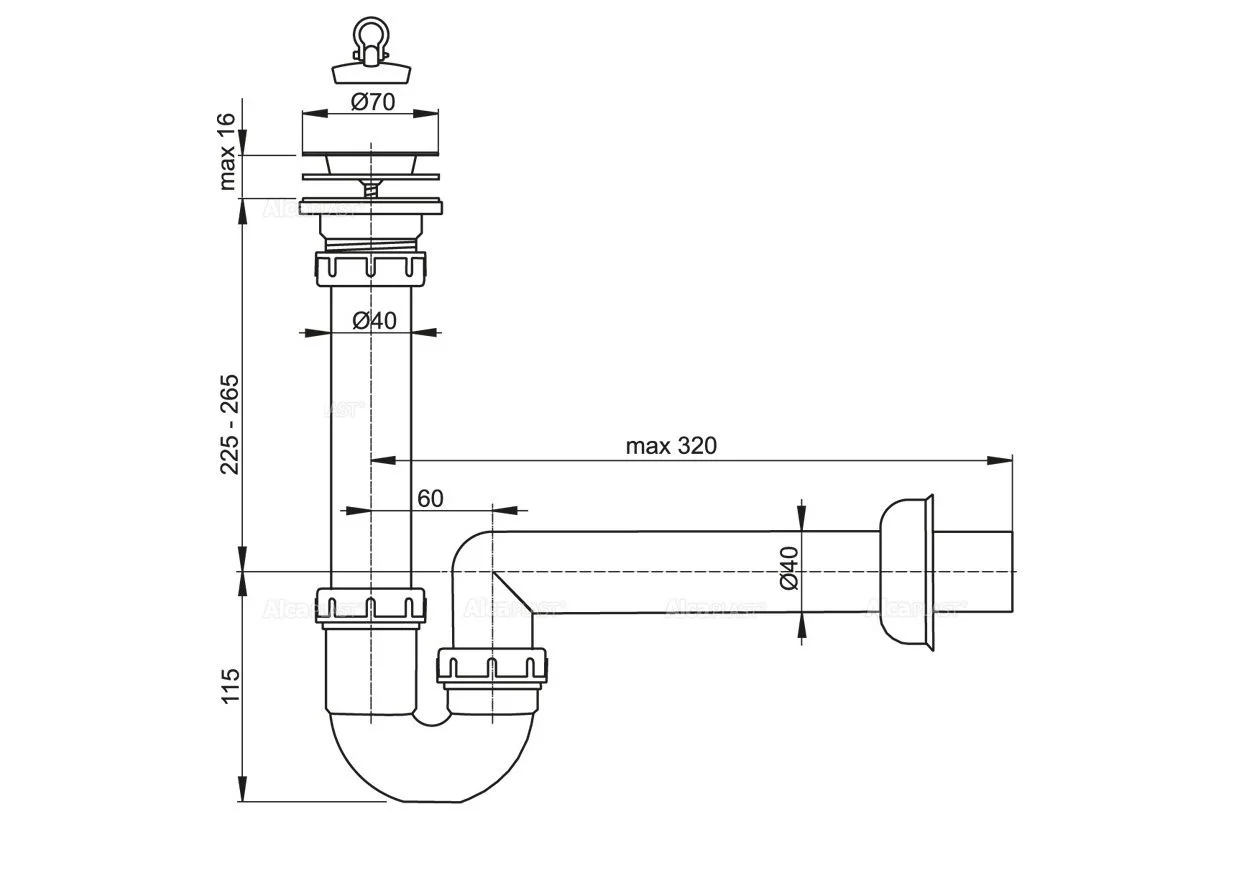 Приобрести сифон для мойка alcaplast a800 ø40 
