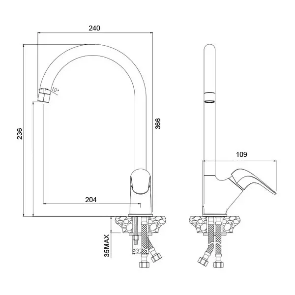 Приобрести смеситель для кухни azario evora, 366 мм, хром az-wke56266c
