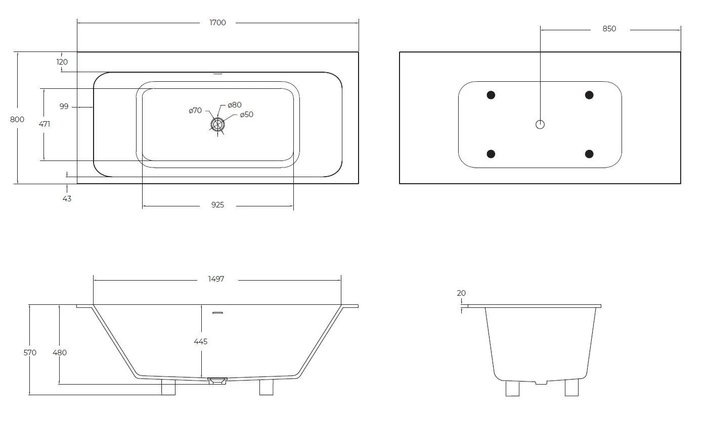 Приобрести cezares ванна solid surface 170х80 см, белая czr-slider-170-80-57-ssb