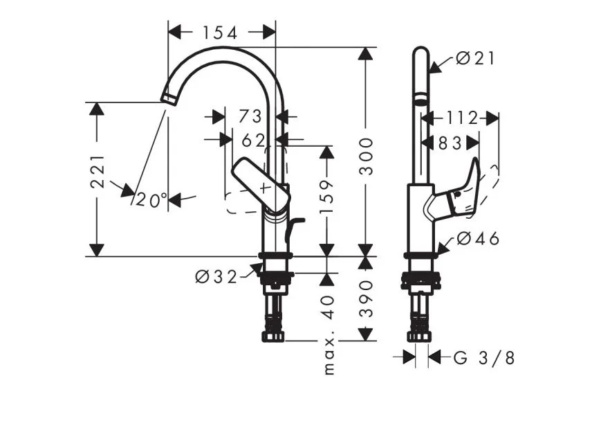 Приобрести 71130000 logis смеситель для раковины 210, однорычажный, поворотный излив 120°, с донным клапаном