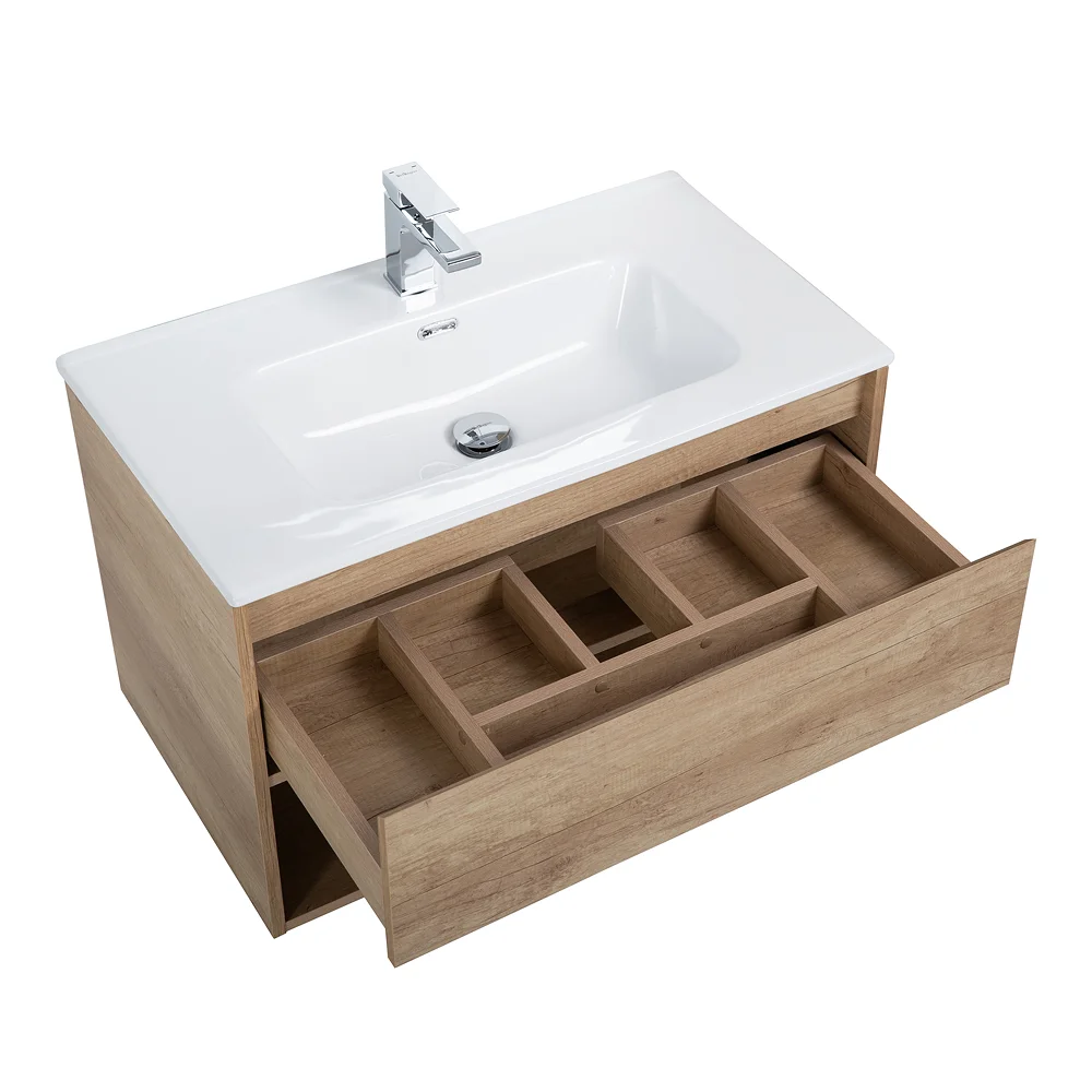 Приобрести belbagno тумба c раковиной kraft 80 см, с одним ящиком и полкой, подвесная rovere nebrasca nature, белая раковина