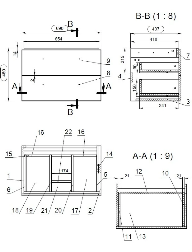 Приобрести тумба подвесная с раковиной cersanit lara 70 см, 2 ящика орех