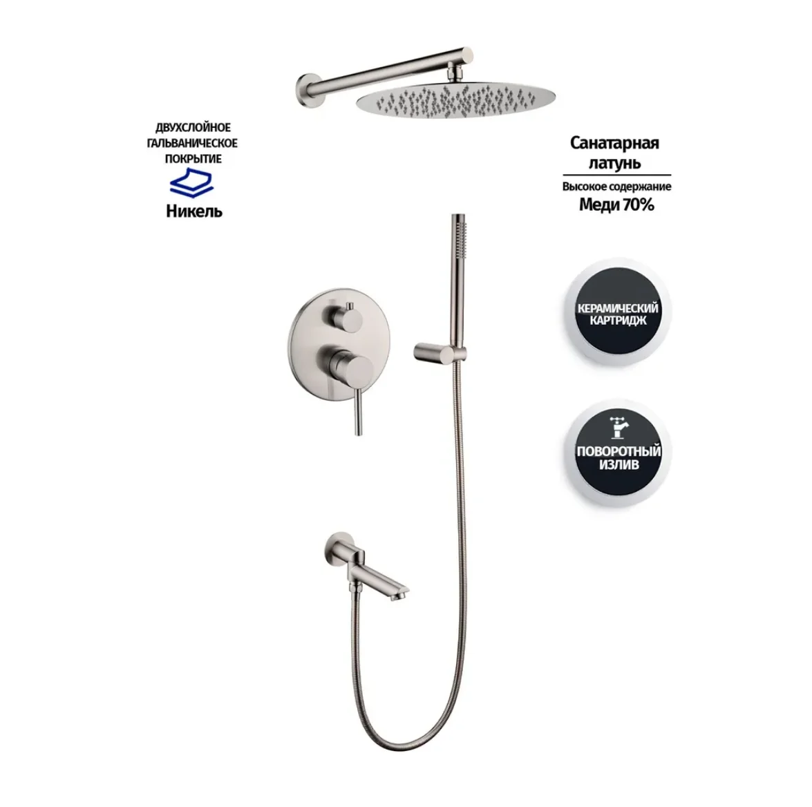 Приобрести grocenberg встраиваемая душевая система, никель gb5099nk-1