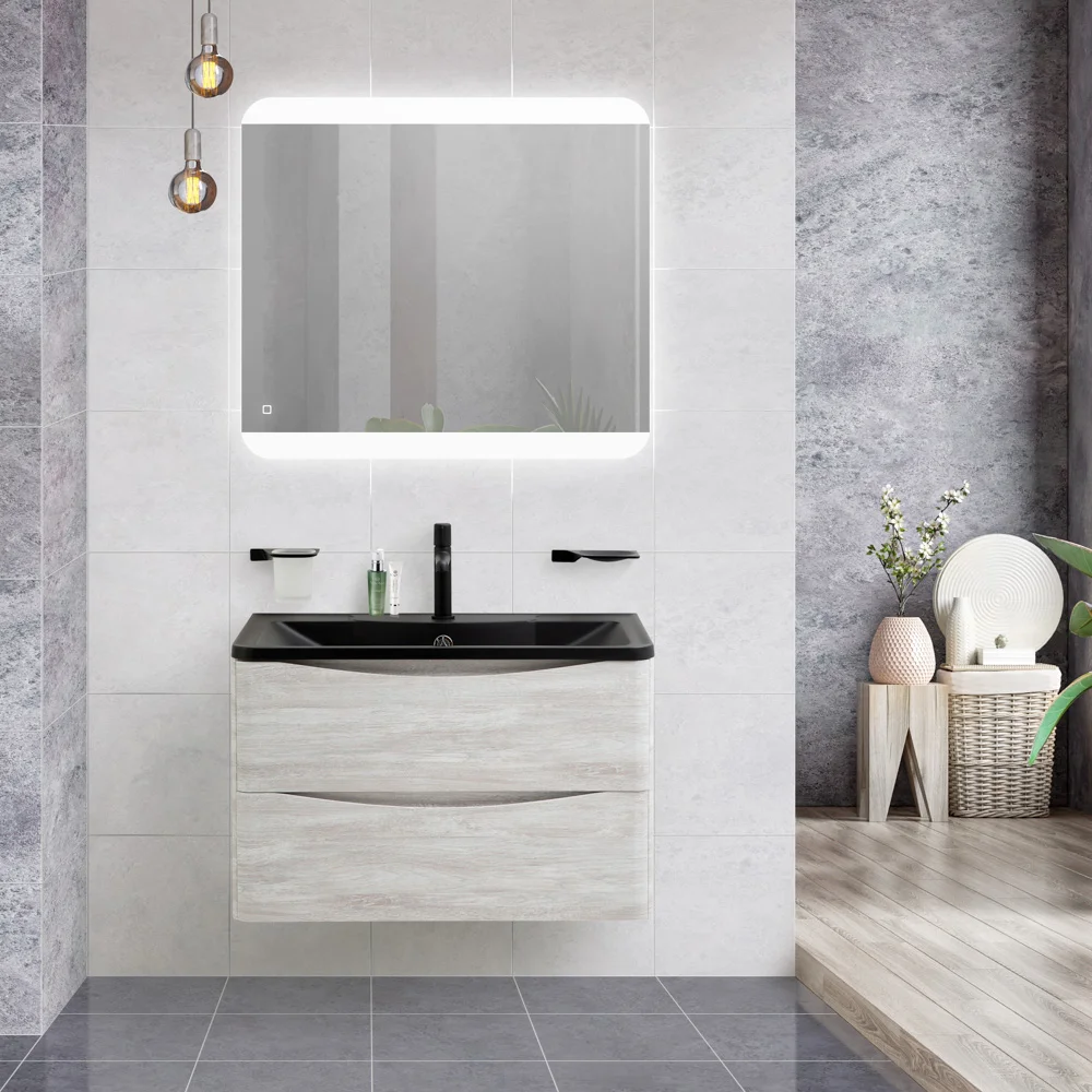 Приобрести belbagno тумба с раковиной acqua 80 см, подвесная rovere vintage bianco, чёрная раковина