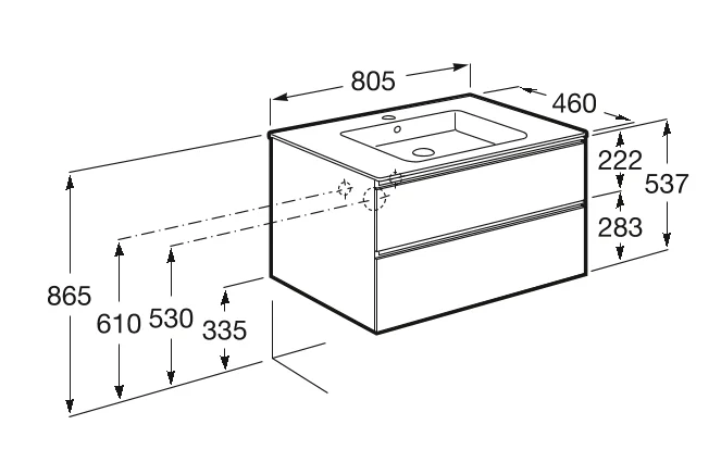 Приобрести тумба подвесная roca the gap с раковиной 80 см, белый глянец