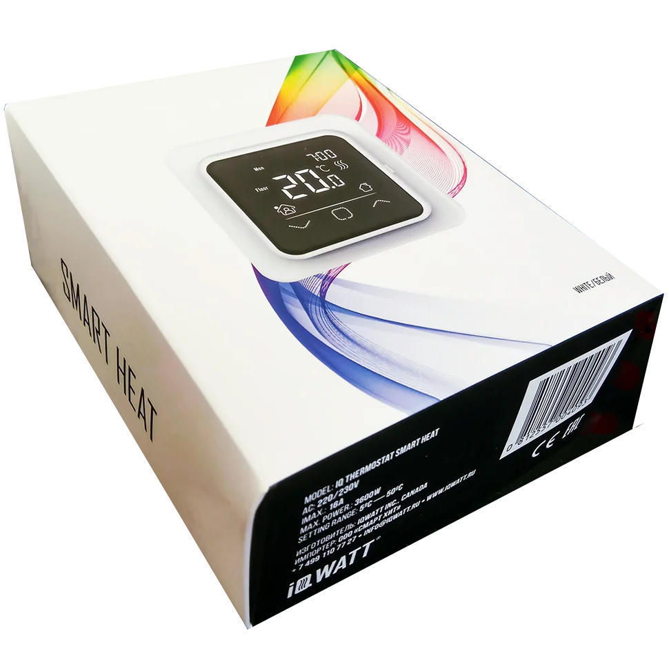 Приобрести iqwatt программируемый терморегулятор smart heat wi-fi white с сенсорным дисплеем