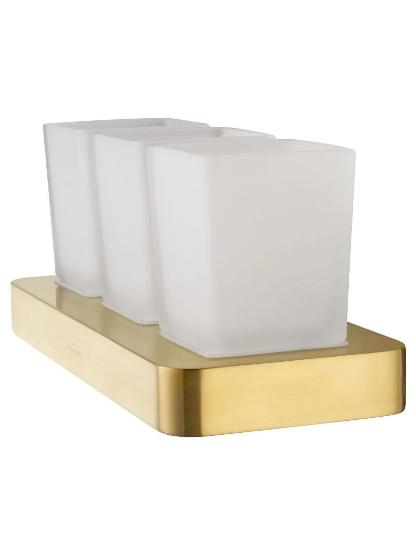 Приобрести три стакана для зубных щеток с держателем wonzon & woghand lotte, брашированное золото (ww-8338-bg)