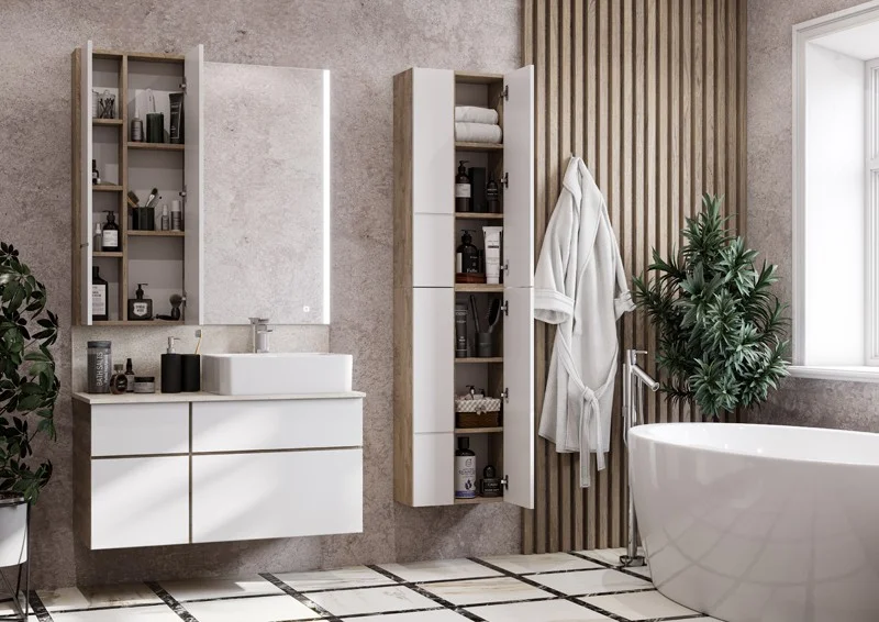 Приобрести акватон модуль для зеркала, подвесной мишель 23, дуб эндгрейн, белый 1a244203mix40 