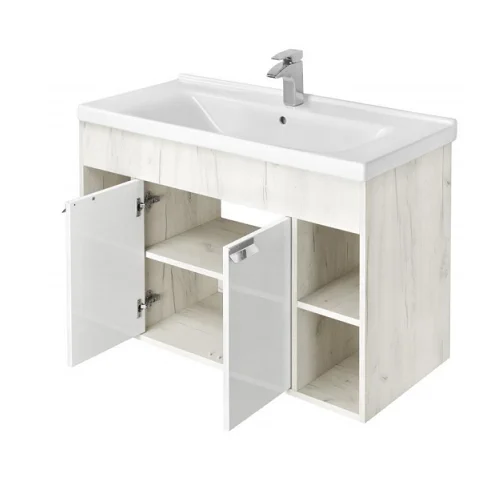 Приобрести тумба с раковиной акватон флай, подвесная, 100 см, белая, дуб крафт