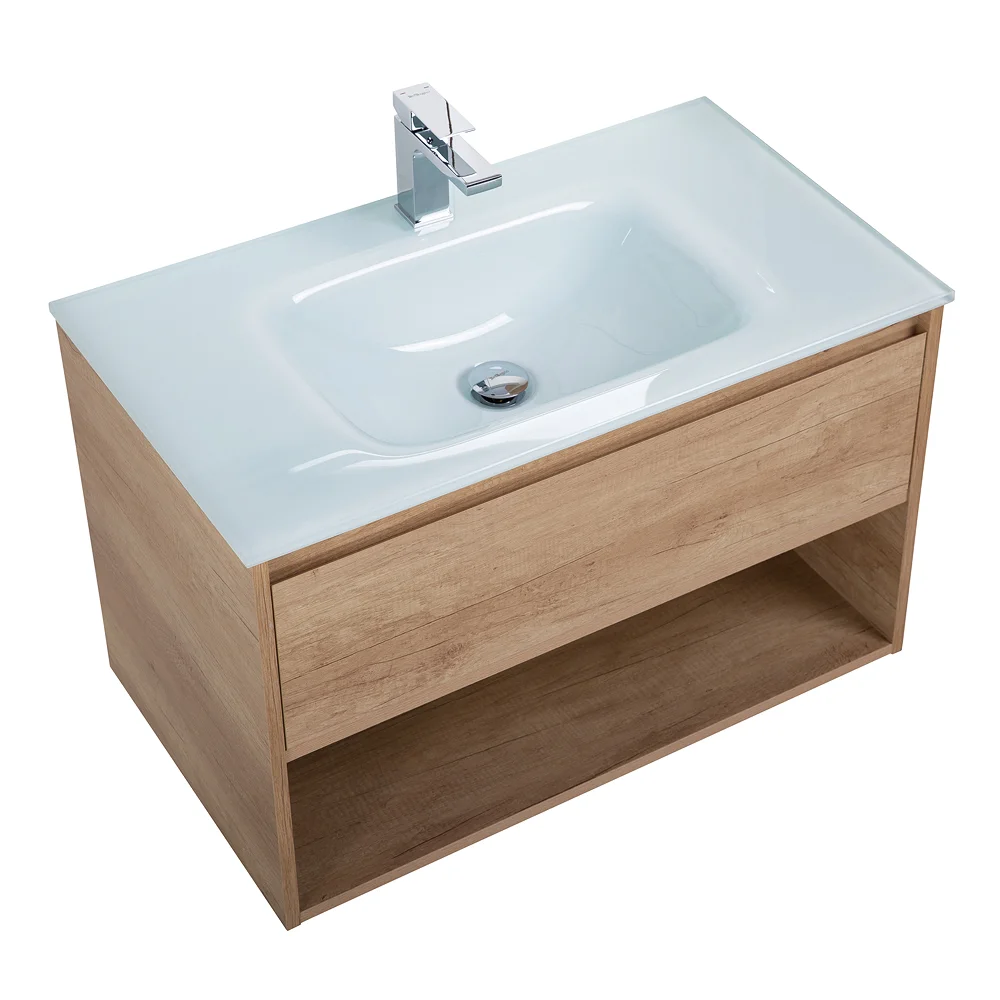 Приобрести belbagno тумба c раковиной kraft 80 см, с одним ящиком и полкой, подвесная rovere nebrasca nature, стеклянная раковина