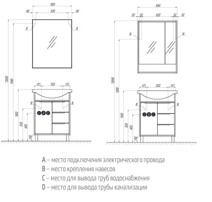 Приобрести тумба под раковину, напольная акватон рико 65 см, белый-ясень фабрик 1a213301rib90 