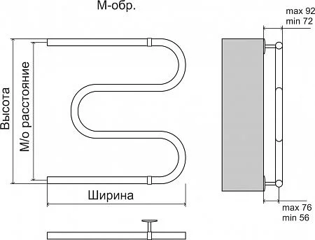 Приобрести terminus полотенцесушитель м - образный 60х60 см, боковое подключение, водяной, хром