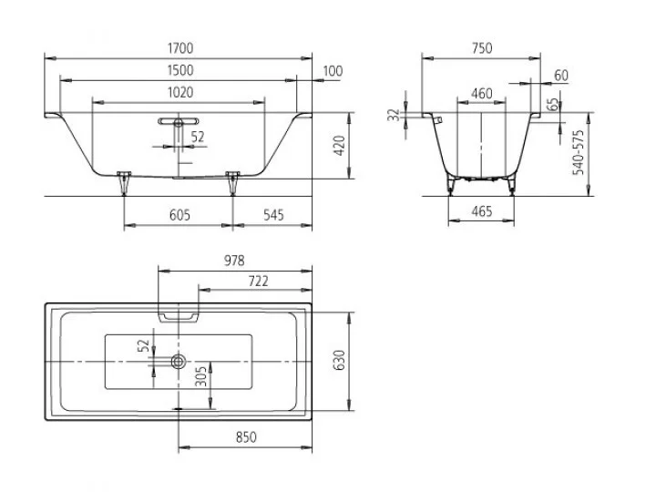 Приобрести ванна стальная kaldewei puro duo mod 663, 170х750 см, easy clean, alpine white, без ножек.