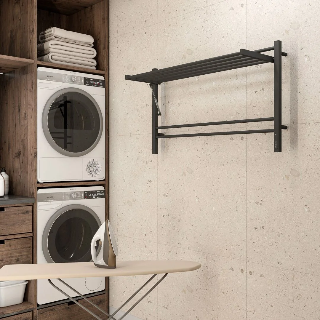 Приобрести terminus полотенцесушитель горизонт п8 100х60 см, с полкой, электрический, черный матовый