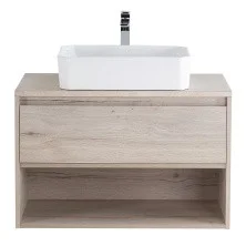 BelBagno Тумба со столешницей KRAFT 80 см с ящиком и полкой, подвесная Rovere Galifax Bianco