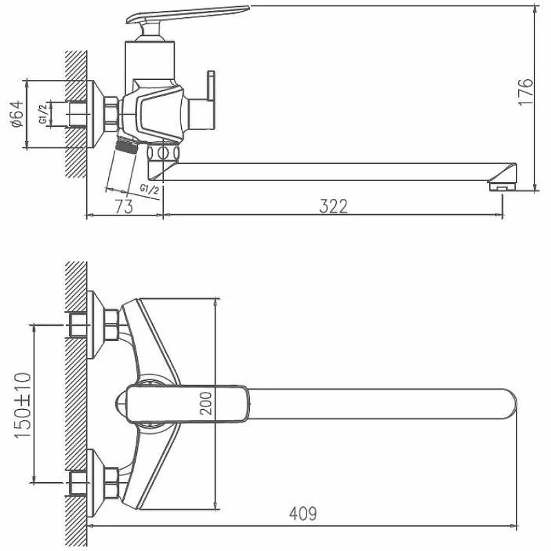 Приобрести haiba смеситель для ванны 224мм, черный\хром hb-22548-7