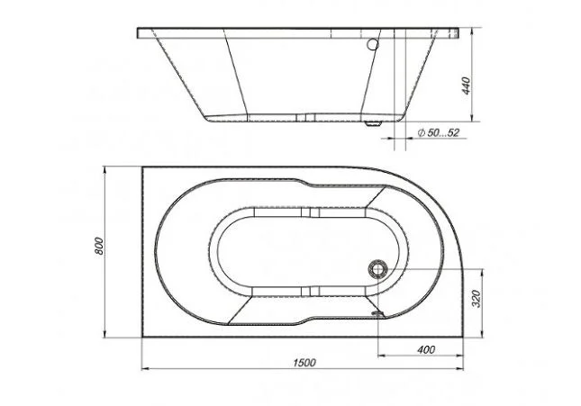 Приобрести mirsant акриловая ванна небуг premium 150x80 см l