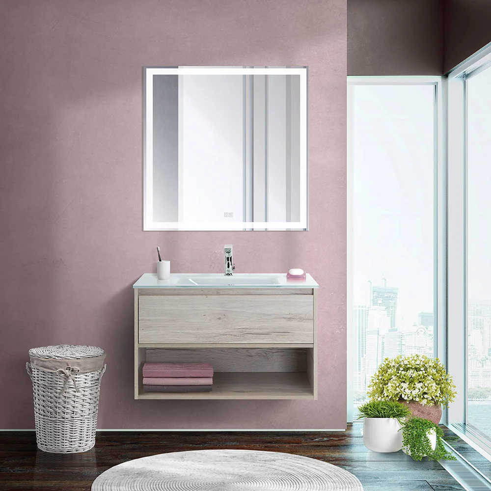 Приобрести belbagno тумба c раковиной kraft 80 см, с одним ящиком и полкой, подвесная rovere galifax bianco, стеклянная раковина
