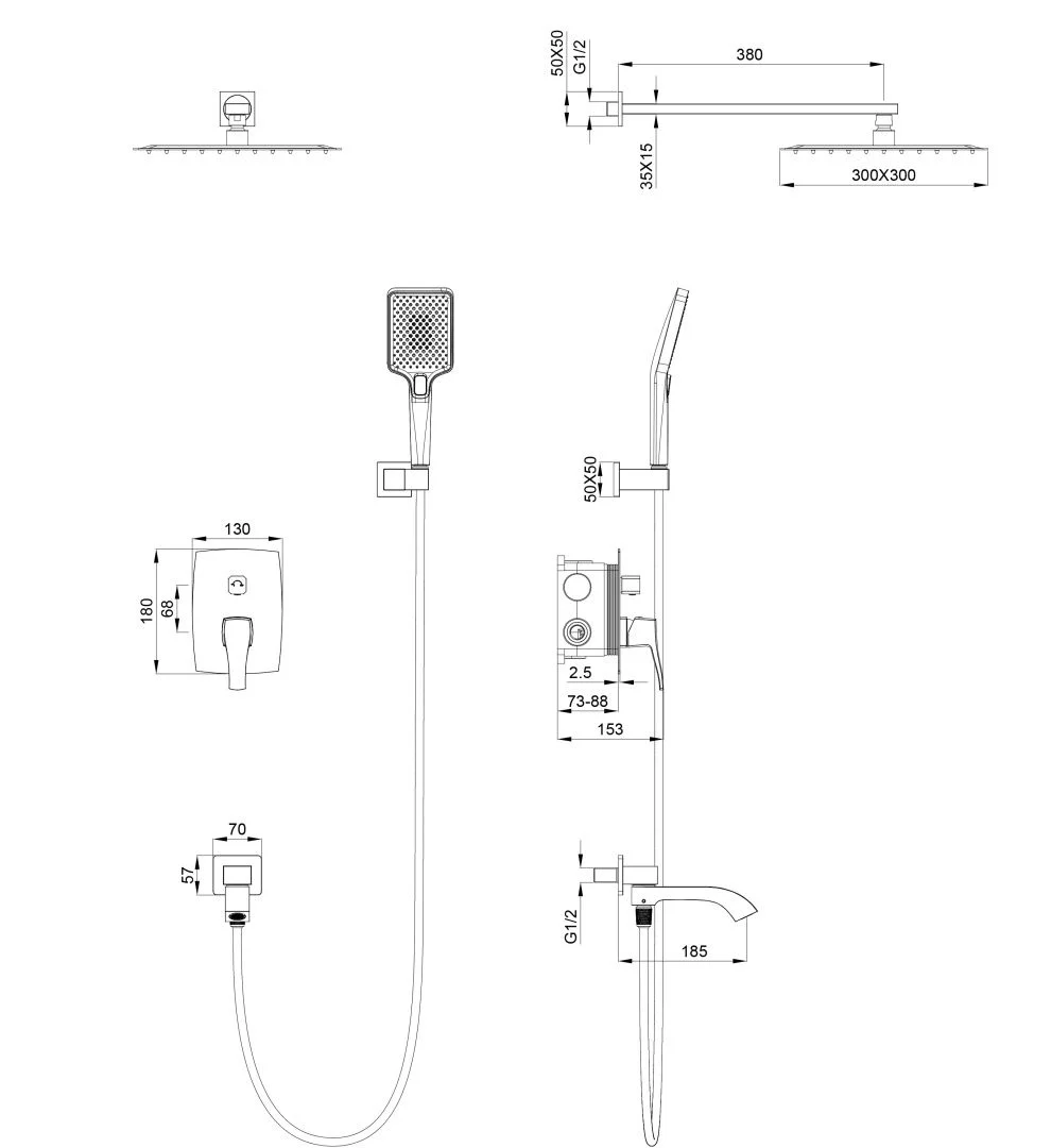 Приобрести душевая система встраиваемая wonzon & woghand flex, черный матовый (ww-88939072-mb)