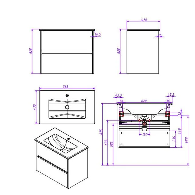 Приобрести caprigo тумба с раковиной seattle 80 см, дуб рошелье, экошпон