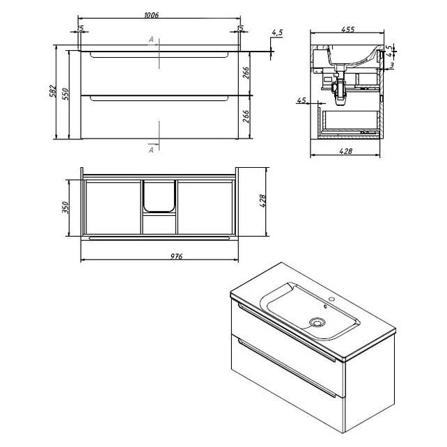 Приобрести caprigo тумба с раковиной termin-smalty 100 см, зеленая, эмаль