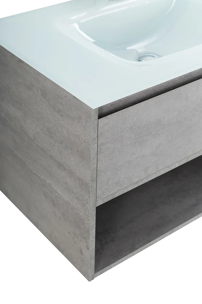 Приобрести belbagno тумба c раковиной kraft 80 см, с одним ящиком и полкой, подвесная cemento grigio, стеклянная раковина