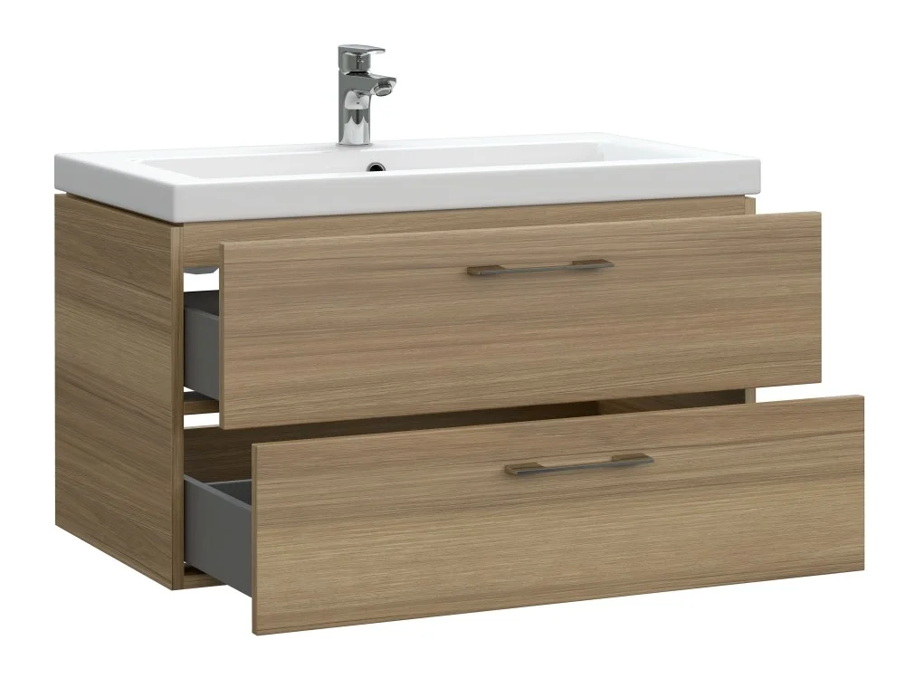 Приобрести тумба cersanit lara 80 см. подвесная с раковиной, 2 ящика, орех.