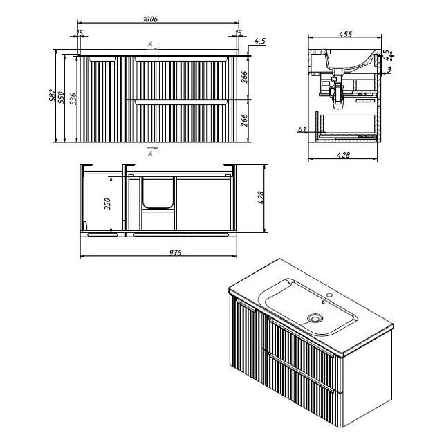 Приобрести caprigo тумба с раковиной termin-smalty stripe 100 см, левая, графит, эмаль