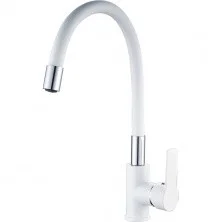 HAIBA Смеситель для кухни 396 мм, гибкий излив, белый\хром HB-70113-8