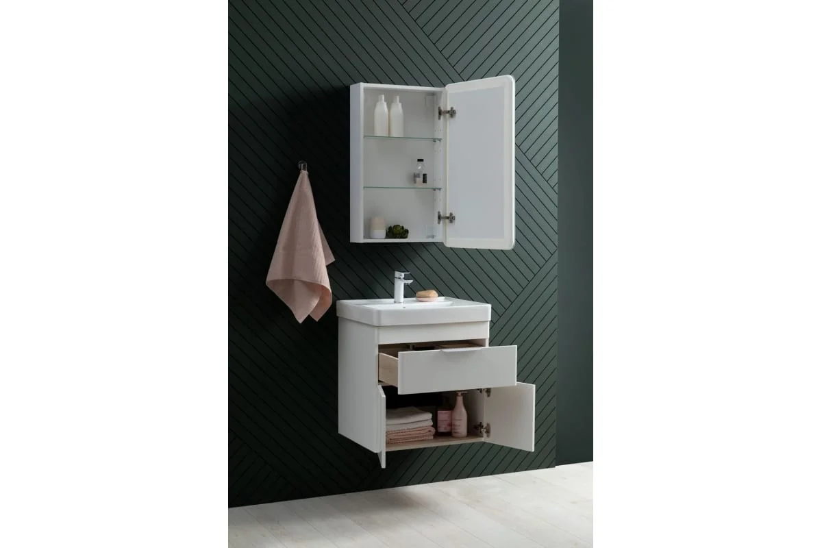 Приобрести aquanet тумба с раковиной ирис new 81 см, белая глянец (1 ящик, 2 дверцы)