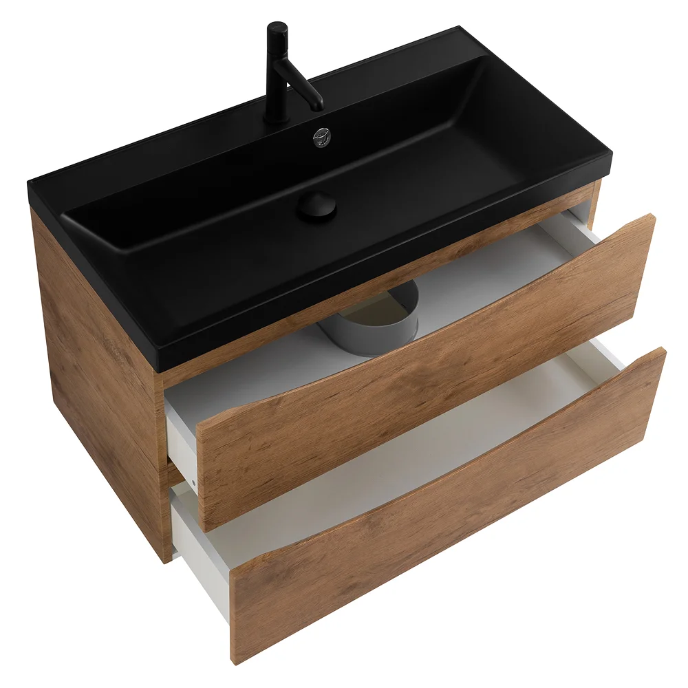 Приобрести belbagno тумба с раковиной marino 90 см, подвесная rovere nature, чёрная раковина