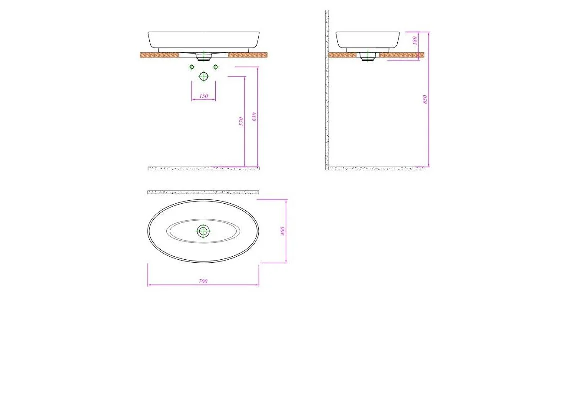 Приобрести раковина врезная на столешницу kale dove 70 см