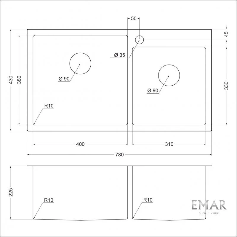 Приобрести emar кухонная мойка 78х43 см, графит emb-210 pvd nano dark