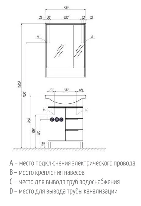 Приобрести зеркало-шкаф акватон рико 65 см, белый/ясень фабрик (1a215202rib90)